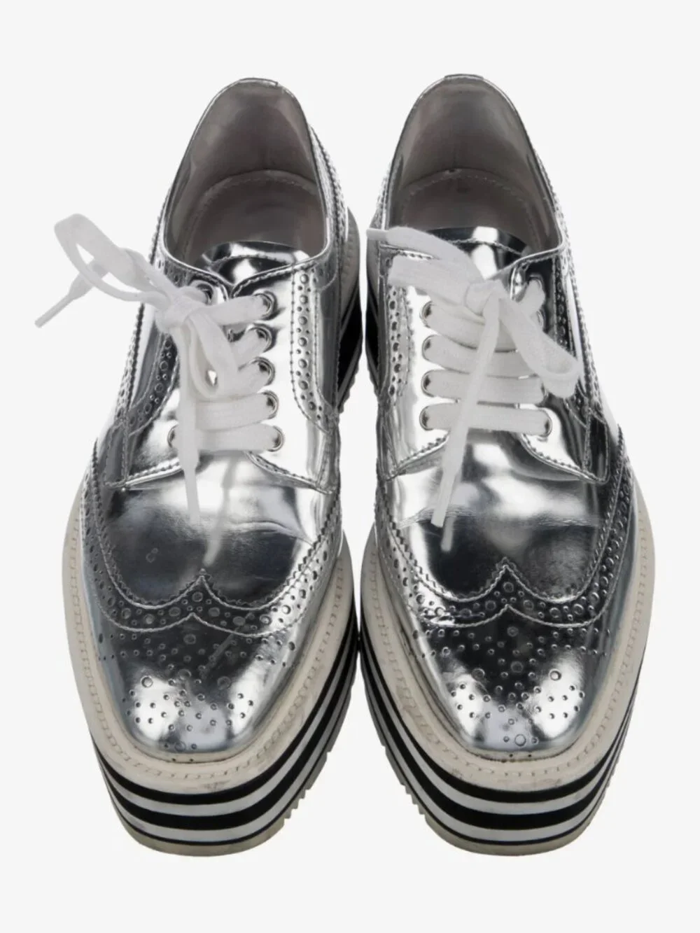 Metallic Silver Leather Square-Toe Platform